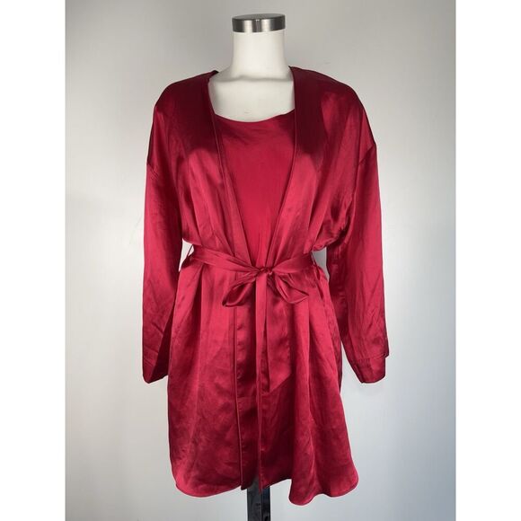 VTG 90s Victoria’s Secret Gold Label Robe Dress Sz PS Red Silk Belted Coquette - Picture 3 of 8
